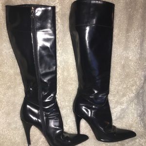 Prada Black Knee High Leather Boots Size 37 (US 7) Stiletto‎ Heels